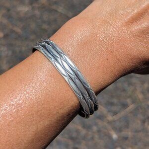Navajo‎ Bracelet Sterling Silver 3-Stacked Look Design Jewelry Sz 6.5***